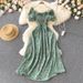 Women's Clothing Retro Fairy Slimming Floral Dress High Waist Drawstring Pleated Waist Slimming Long Skirt_ecoleips.com