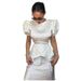 Women's 2 Piece French Vintage Floral Print Puff Sleeve Belted Top And Mermaid Midi Skirt Set – Elegant Casual Outfit_ecoleips.com