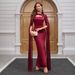 Elegant Burgundy Lace Formal Dress – Long Sleeve Ball Gown With Gold Embellishments & Puff Sleeves (Sizes S-XL, Mid-Length Train, Square Neckline)_ecoleips.com