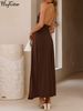 Hugcitar Halter V Neck Backless Ruched Sexy Bodycon Maxi Prom Dress Summer Women Fashion Clothes Evening Party Birthday Vacation_ecoleips.com