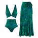 Women's High Waist Bikini Set - Green Double-Sided Printed Swimwear With Adjustable Ties_ecoleips.com