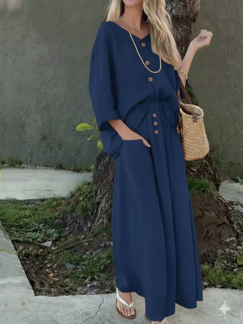 Women's Casual Loose Dress Two Piece Set Solid Color_ecoleips.com