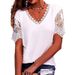 Women's Lace Trim V-Neck Relaxed Fit Short Sleeve T-Shirt - Breathable Casual Blouse For Everyday Comfort_ecoleips.com