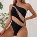 Women's One Piece Swimsuit European American Style Sexy One Shoulder Solid Color Patchwork Fashionable_ecoleips.com