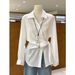 Spring/Summer Elegant Sophisticated Linen Shirt With Tie-Down Design And Turn-Down Collar For Women, 2026 New Commuting_ecoleips.com