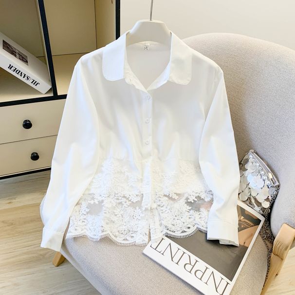 Elegant Women's White Lace Embroidered Blouse Casual Office Shirt Spring Fashion Top for Ladies_ecoleips.com