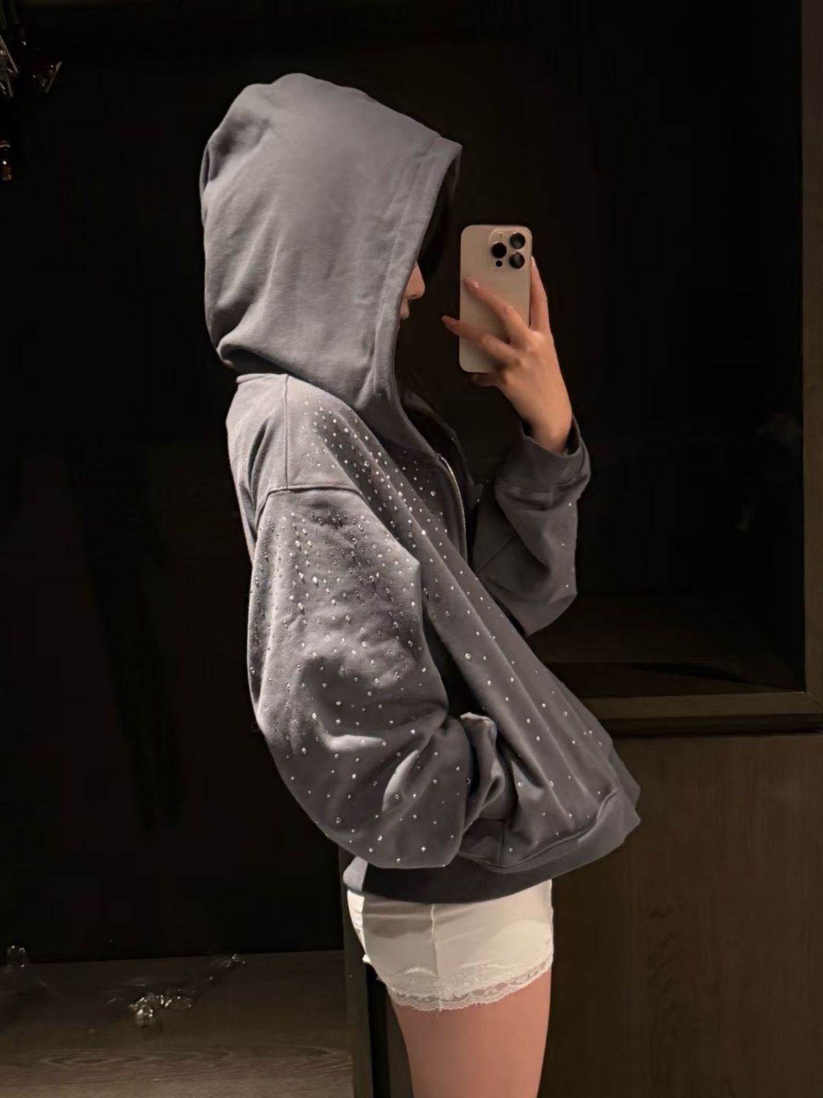 Oversized Zip Up Hoodie Sparkling Rhinestone Starry Sky Design Casual Elegant Trendy Sweatshirt For Spring/Autumn_ecoleips.com