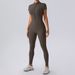 Women's Clothing Zipper Short Sleeved Nude Yoga Jumpsuit For Women To Wear As Outerwear For Fitness Sports Trousers Jumpsuit_ecoleips.com
