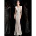Women's Clothing Slim Fishtail Evening Dress New Autumn Bright Champagne Color Celebrity Host Elegant Slim Temperament Dress_ecoleips.com