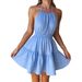 Voya Women's French Sexy Backless Dress, Summer Hanging Neck, Sweet Temperament, A-line Short Skirt_ecoleips.com