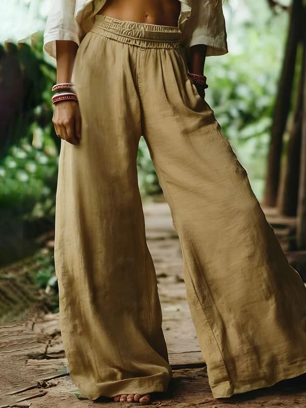 Women's Linen-Blend Wide Leg Pants – Vintage-Inspired Relaxed Fit Palazzo Trousers In Solid Colors (S-XXL, 6 Shades)_ecoleips.com