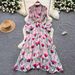 French Style Sophisticated Long Dress Printed Single-Breasted Long Sleeved With Tie Waist Design For Autumn 2025_ecoleips.com