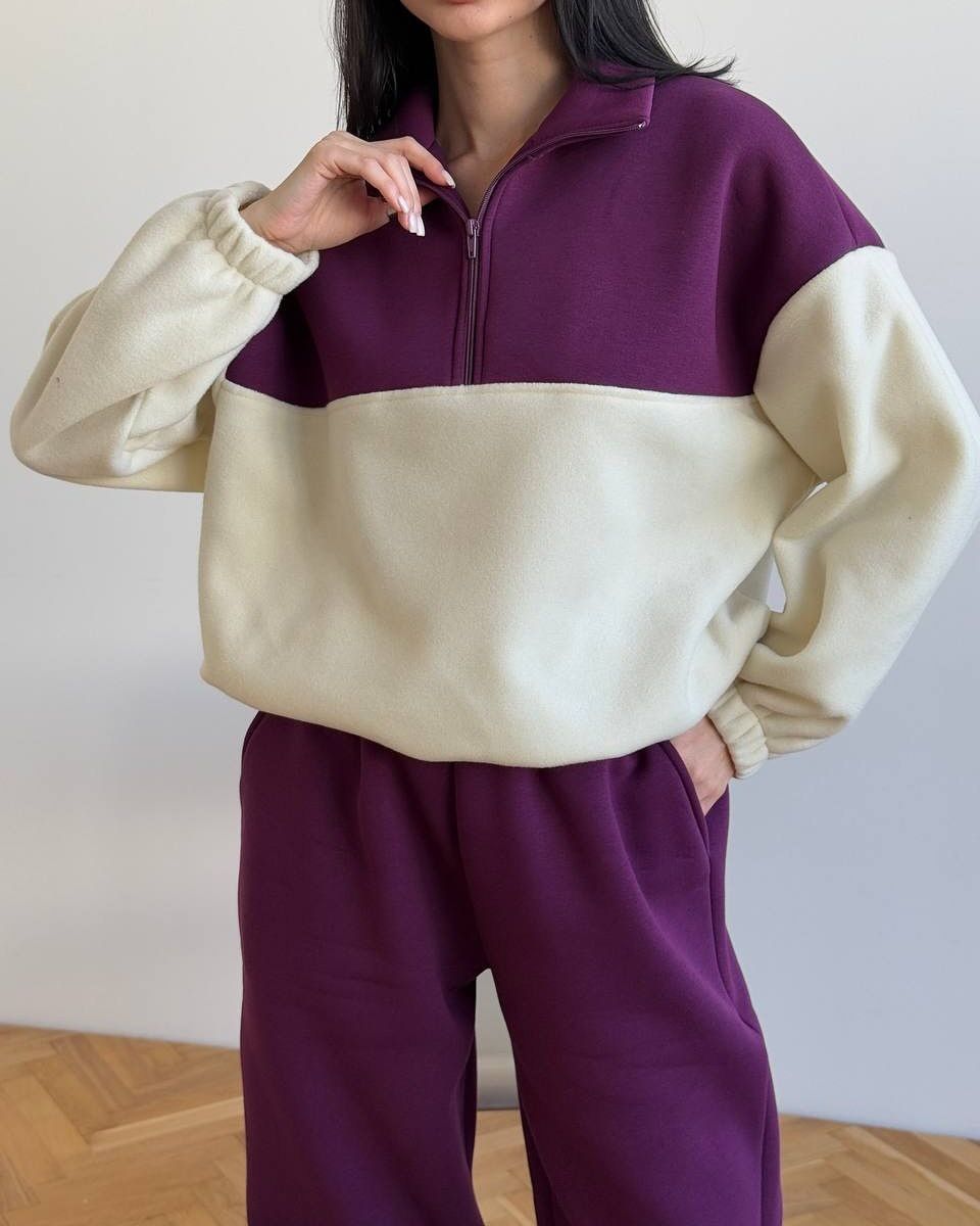 "Women's Retro Patchwork Sweatshirt Set – Sporty Color Blocked Long Sleeve Two Piece Outfit For Autumn & Winter"_ecoleips.com