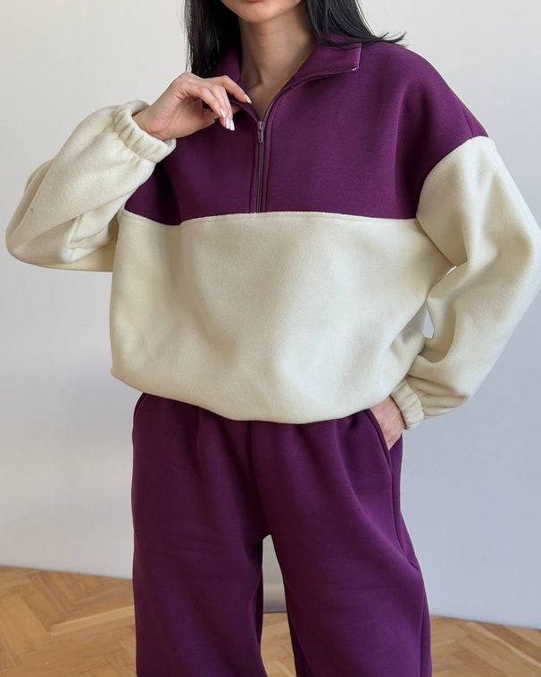 "Women's Retro Patchwork Sweatshirt Set – Sporty Color Blocked Long Sleeve Two Piece Outfit For Autumn & Winter"_ecoleips.com