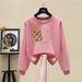 2023 Women's Hong Kong Style round Neck Pullover Sweatshirt Fleece Lined Thickened Pure Cotton Loose Jacket for Autumn Winter Trendy Student Wear_ecoleips.com