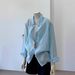 Light Blue Women's Linen Sun Protection Shirt Thin Luxurious Summer Style Relaxed Breathable Long Sleeved Cotton Top_ecoleips.com