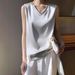 White Camisole For Women, Mulberry Silk Acetate Satin V-Neck Sleeveless Base Shirt, Blazer Inner Layer T-Shirt_ecoleips.com