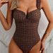 Women's Fashionable Printed One Piece Swimsuit Ruffled V Neck Double Shoulder Straps Beach Vacation Swimwear_ecoleips.com