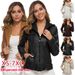Aria Basics European And American Fashion Lapel Solid Color Zip-up Leather Jacket, Plus Size Short Coat For Women_ecoleips.com