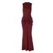 European And American Women's Clothing 2026 Spring New Fashion Sexy Ruched Waist Back-Slit Round-Neck Sleeveless Dress_ecoleips.com