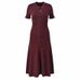 Elegant A-Line Knit Dress for Women with Short Sleeves round Neck Single Button Closure Lace Detailing Flattering Fit_ecoleips.com