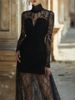 Women's Solid Color Retro Stand Collar Long Sleeve Dress Hollowed Out Lace Full Skirt Slimming High Fashion_ecoleips.com