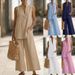 Summer Women's Two Piece Set Versatile Loose Fit Sleeveless V Neck Casual Cotton Linen Suit New Style_ecoleips.com