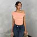 Women's Short Sleeved Asymmetrical Shoulder Top With Ruffles Solid Color For Autumn Spring_ecoleips.com