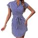 Spring And Summer New Ozon Women's Sleeveless Striped Lace-Up Dress_ecoleips.com