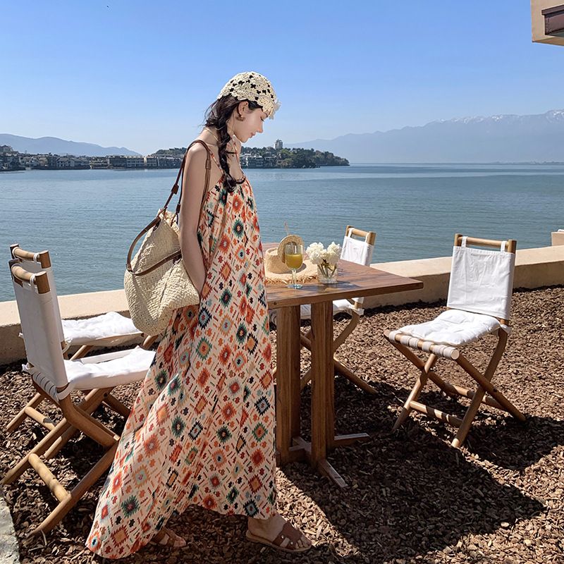 2025 Dopamine Pakistan Vacation Bohemian Style Strap Women Summer Beach Long Dress_ecoleips.com