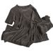 Women's Clothing new style temperament round neck T shirt top high waist split wide leg pants two piece suit_ecoleips.com