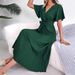 Ins Hot-Selling Real Shot European And American Spring Summer Elegant Cross V-Neck Flared Pleated Long Skirt_ecoleips.com