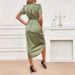 K Women's Short Sleeved Wrap Style Cross Neck Dress With Design Sense, Long Irregular Skirt_ecoleips.com
