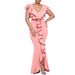 C8634 European And American Cross-Border Fashion Women's Clothing Summer Solid Color V-Neck Ruffle Split Mermaid_ecoleips.com