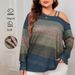 "Plus Size Off Shoulder Shirt – Women’s Color Block Long Sleeve Blouse (1XL-4XL, Pink & Bluish)"_ecoleips.com