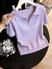 Women's Summer Slimming Knitted Polo Shirt Solid Color Loose Fit Base Top For Commuting And Outerwear Popular Style_ecoleips.com