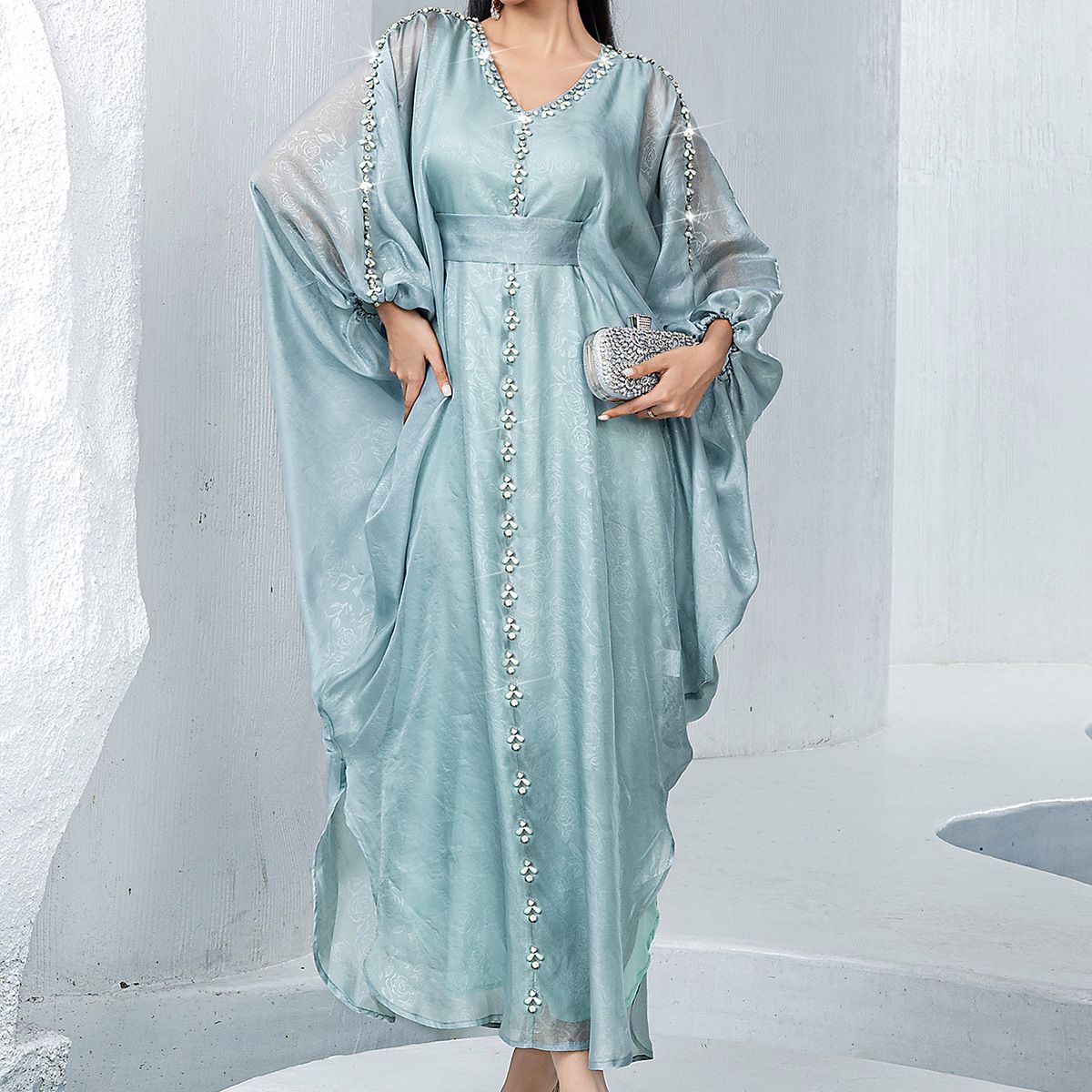 Four Seasons Commuter Bat Shirt Dress Chiffon Diamond Muslim Elegant Robe_ecoleips.com