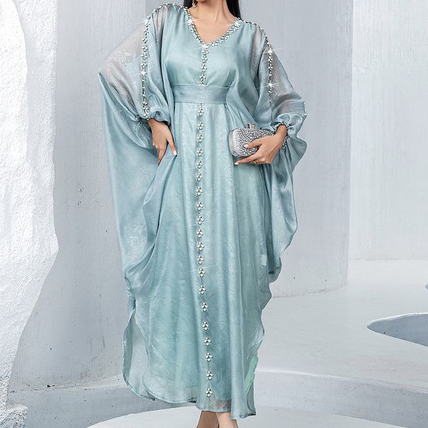 Four Seasons Commuter Bat Shirt Dress Chiffon Diamond Muslim Elegant Robe_ecoleips.com