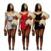 Women's Cross V-Neck Short Sleeve & Mini Skirt Set – Stretchy Polyester Ruched Outfit (Black/Silver/Red, S-Xl)_ecoleips.com