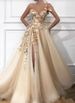 Women’s Clothing Champagne Color One Shoulder Three Dimensional Flower High Slit Sweetheart Neck Dress Travel Photography Website_ecoleips.com