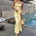 Y2K Knitted Halter Top & Beaded Skirt Set - Retro 2000s Two-Piece Outfit For Women, Summer Festival & Party Wear_ecoleips.com