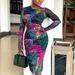 Women's Clothing Personalized Fashion Women's Clothing Elegant Printed Hip Wrapped One Step Skirt Round Neck Long Sleeve Slim Long Dress_ecoleips.com