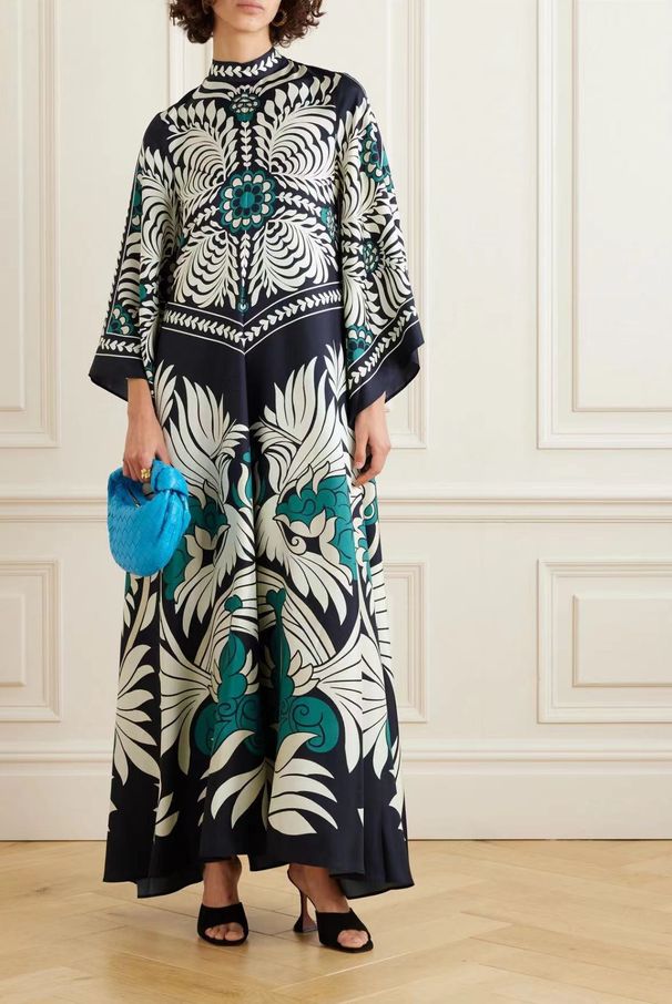 Women's Clothing Summer Printed Stand Collar Dress Three Quarter Sleeve New_ecoleips.com