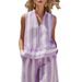 Women's Clothing Summer Women's Two Piece Set Zipper Stand Collar Shirt And Striped Trousers Sleeveless Clothing_ecoleips.com