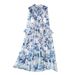 Women's Clothing Spring And Autumn Retro Palace Style Trumpet Long Sleeve Stand Collar Waist Slimming A Line Celadon Printed Large Swing Dress_ecoleips.com