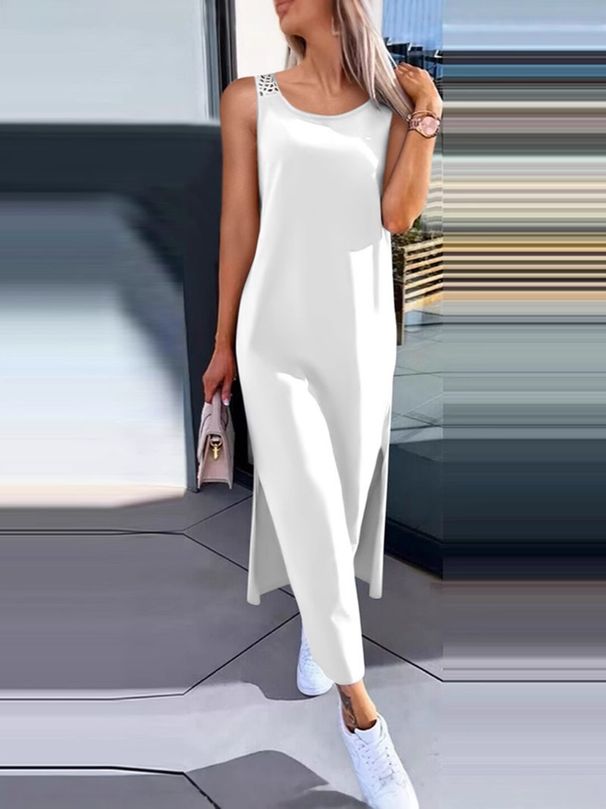 2025 New Summer Simple Solid Color Back Lace Sleeveless Dress Women's Clothing_ecoleips.com