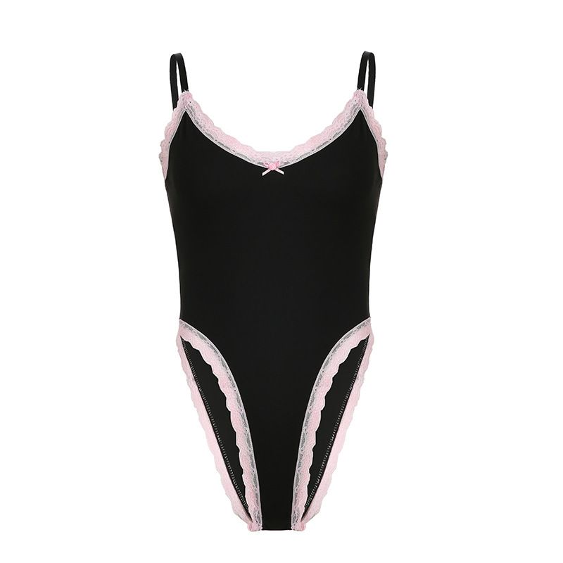 Sexy Little Woman Lace Edge Suspender Onesie Autumn And Winter Small V-neck Sleeveless Bikini Top_ecoleips.com