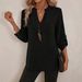 2025 Autumn Independent Station European And American Foreign Trade New Women's Loose Plus Size V-Neck Solid_ecoleips.com