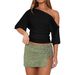 2026 Popular Women Chic Off Shoulder Side Ruched Cropped Tops_ecoleips.com
