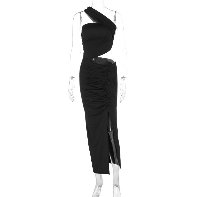 Fashion New Style Halter Cropped High Slit Irregular Women Evening Dress Formal Party Gown For Ladies_ecoleips.com
